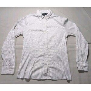 Vintage Fred David Women's Collared Button Up Blouse Long Sleeve White Dots Medi